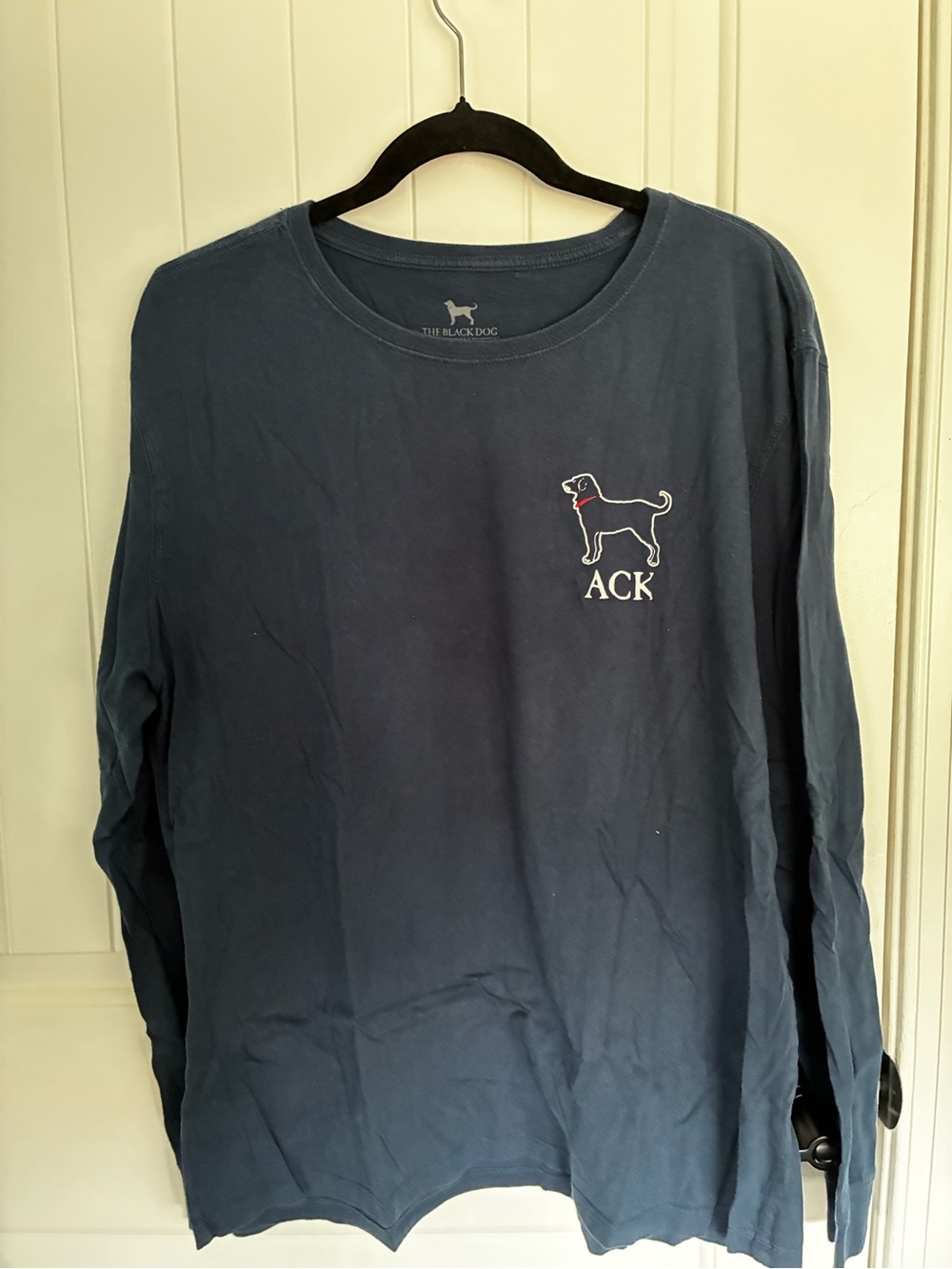 The Black Dog Navy Long Sleeve Kids Tee with Chest Dog ACK Graphic